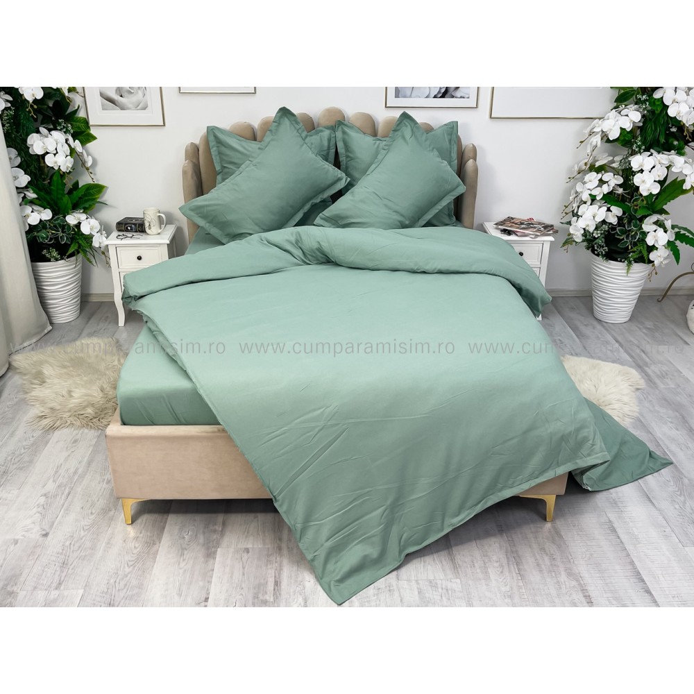 Lenjerie pat dublu cu ELASTIC, Finet, 6 piese, Verde menta - view 8