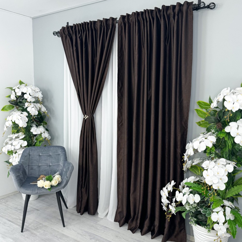 Set 2 Draperii Soft Touch, cu Aspect Fin si Tenta Satinata, 140cm latime x 260cm inaltime, cu TIV LAT, Maro inchis – imagine 2