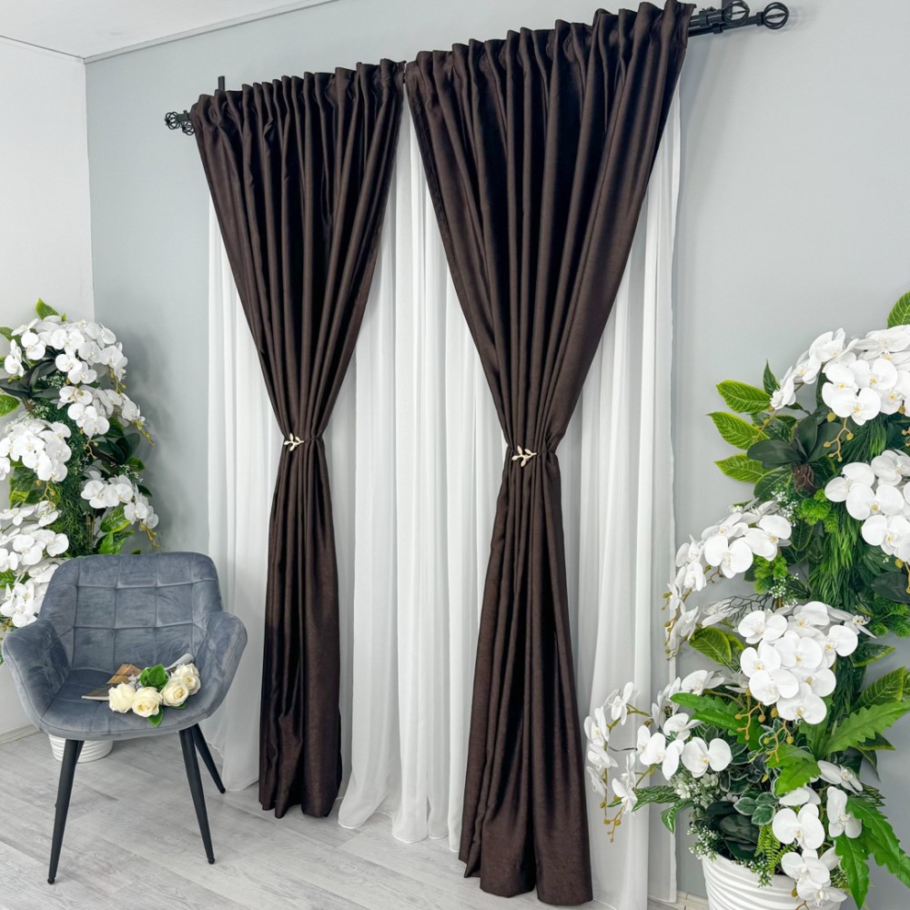 Set 2 Draperii Soft Touch, cu Aspect Fin si Tenta Satinata, 140cm latime x 260cm inaltime, cu TIV LAT, Maro inchis – imagine 4