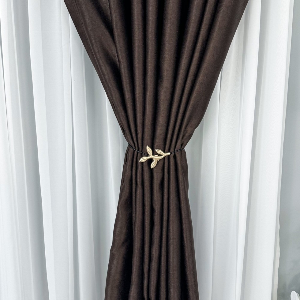 Set 2 Draperii Soft Touch, cu Aspect Fin si Tenta Satinata, 140cm latime x 260cm inaltime, cu TIV LAT, Maro inchis – imagine 6