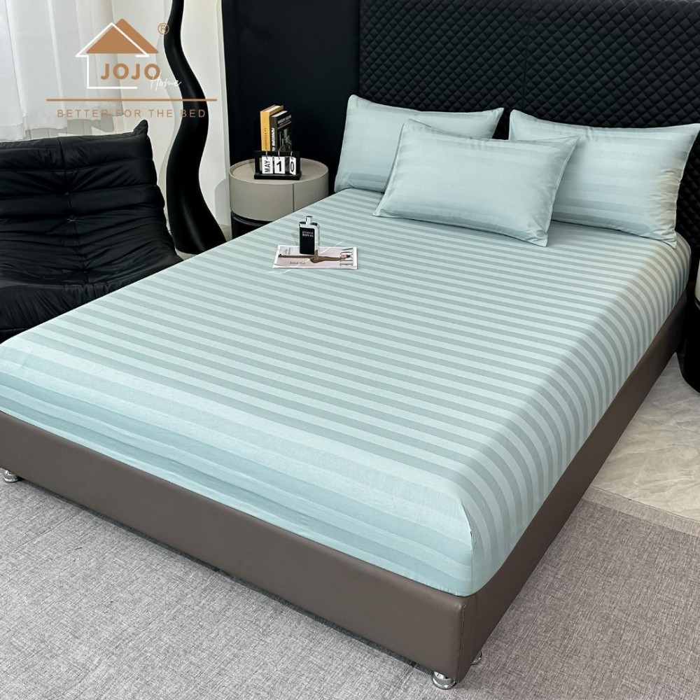 Lenjerie de Pat HoReCa DeLuxe, Damasc Premium din Bumbac Egiptean 100% , 6 Piese, Dunga Lata Tesuta, Cearceaf cu Elastic, Aqua - view 4