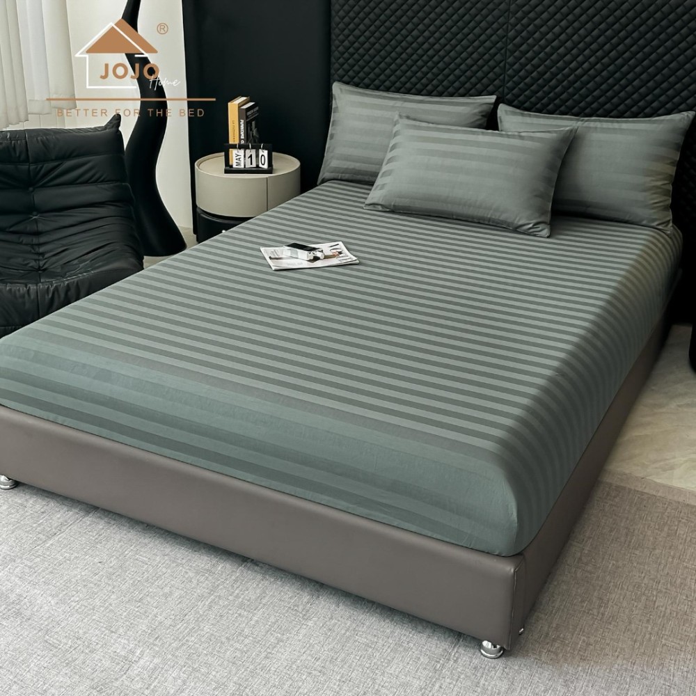 Lenjerie de Pat HoReCa DeLuxe, Damasc Premium din Bumbac Egiptean 100% , 6 Piese, Dunga Lata Tesuta, Cearceaf cu Elastic, Gri Inchis - view 4