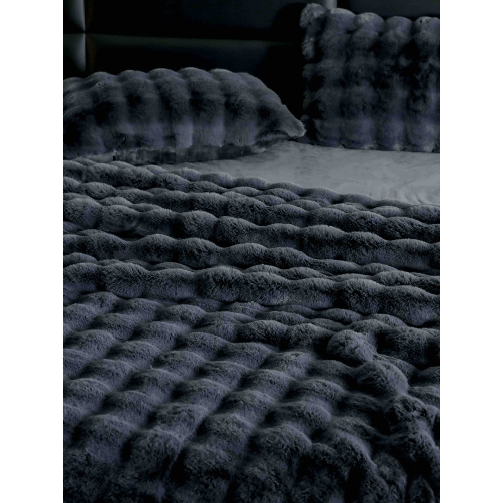 Lenjerie Luxury Pat Dublu, Jojo Home, ExtraPufoasa, din Blanita Artificiala tip Iepure, 6 piese, Antracit - view 2