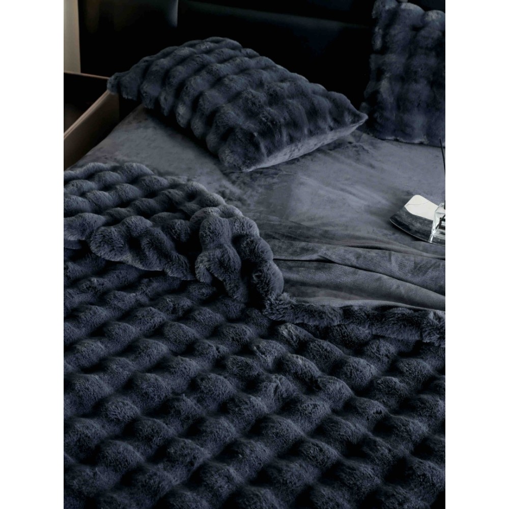 Lenjerie Luxury Pat Dublu, Jojo Home, ExtraPufoasa, din Blanita Artificiala tip Iepure, 6 piese, Antracit - view 8