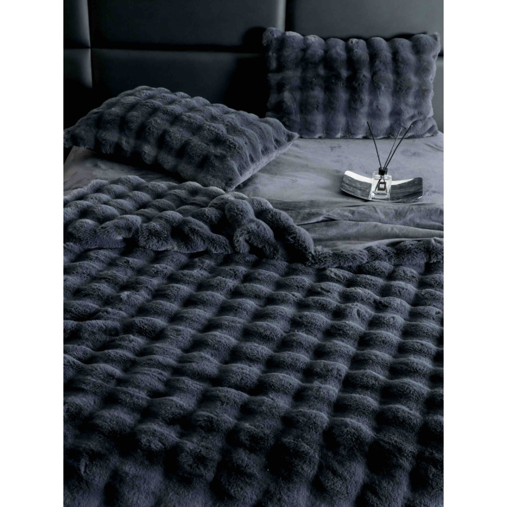 Lenjerie Luxury Pat Dublu, Jojo Home, ExtraPufoasa, din Blanita Artificiala tip Iepure, 6 piese, Antracit - view 9
