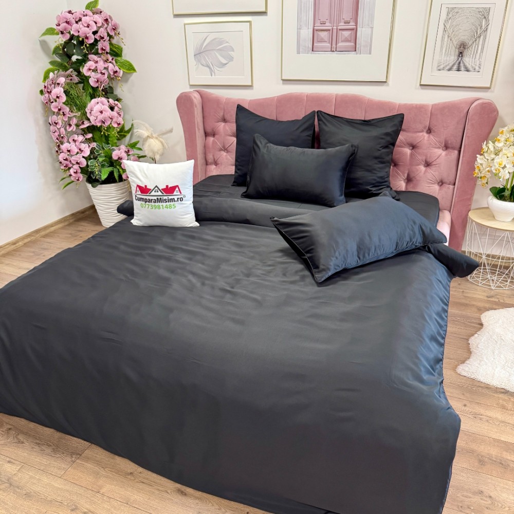 Lenjerie de pat dublu Luxury, tip Matase, 6 piese, negru - view 3