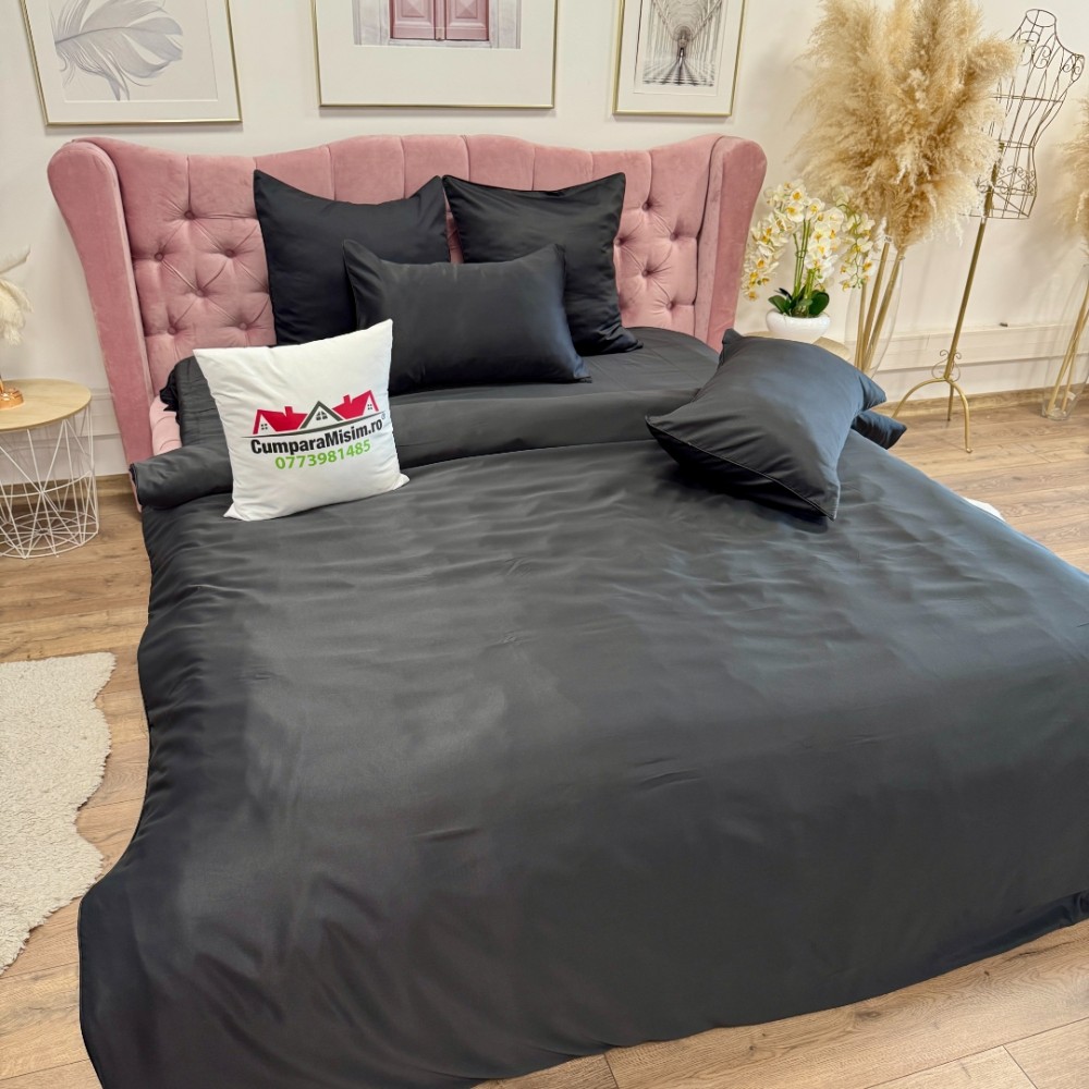 Lenjerie de pat dublu Luxury, tip Matase, 6 piese, negru - view 4