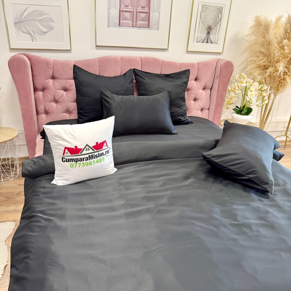 Lenjerie de pat dublu Luxury, tip Matase, 6 piese, negru - view 5