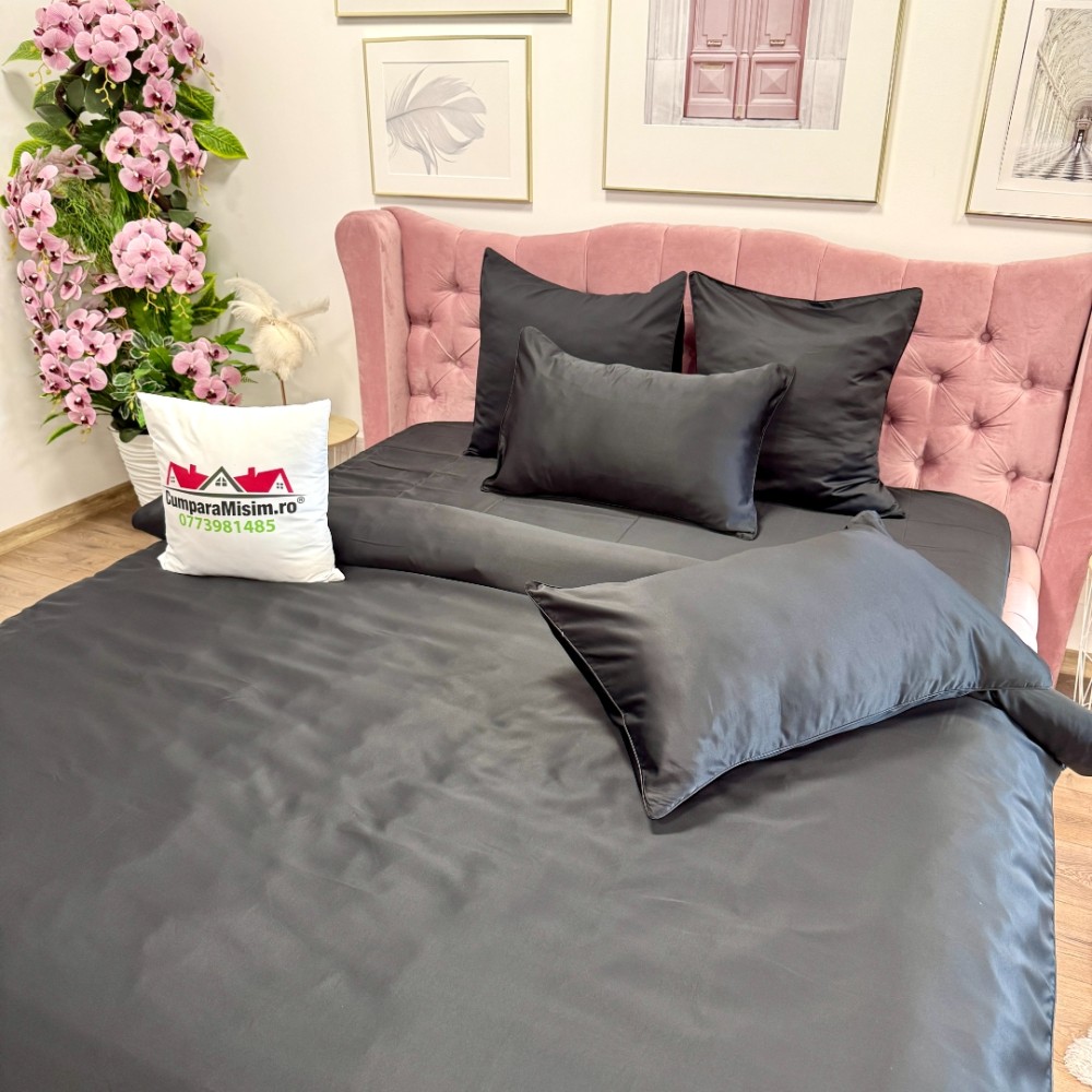 Lenjerie de pat dublu Luxury, tip Matase, 6 piese, negru - view 6