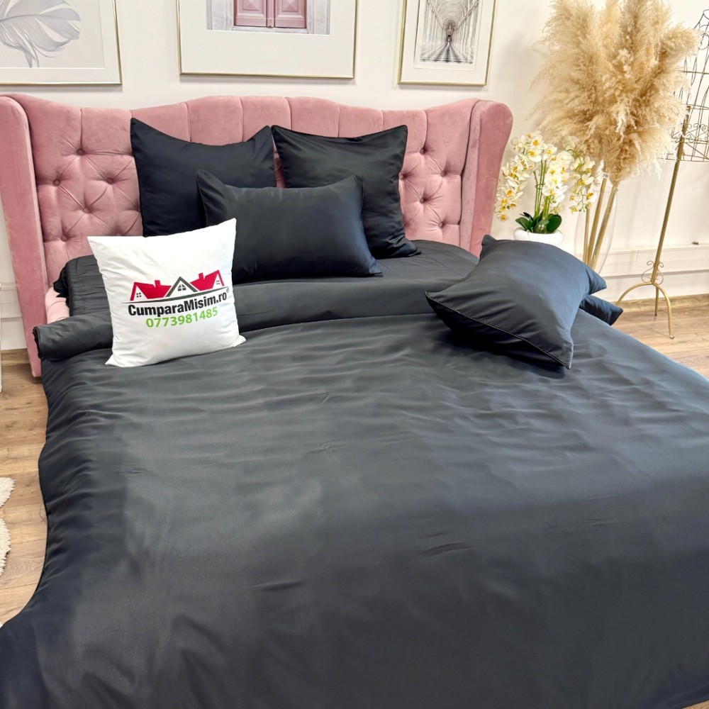 Lenjerie de pat dublu Luxury, tip Matase, 6 piese, negru - view 10