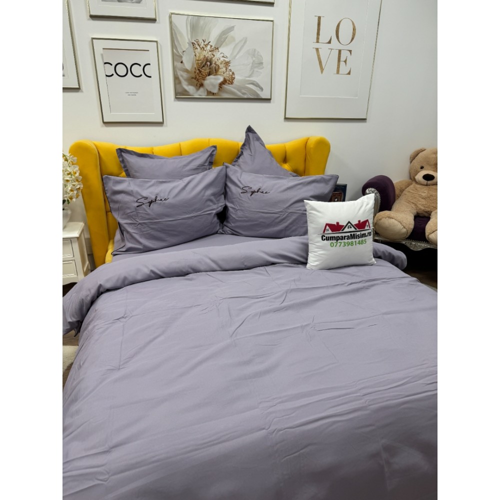Lenjerie pat dublu, Finet Soft Touch cu Broderie, 6 piese, Lila — imaginea 5