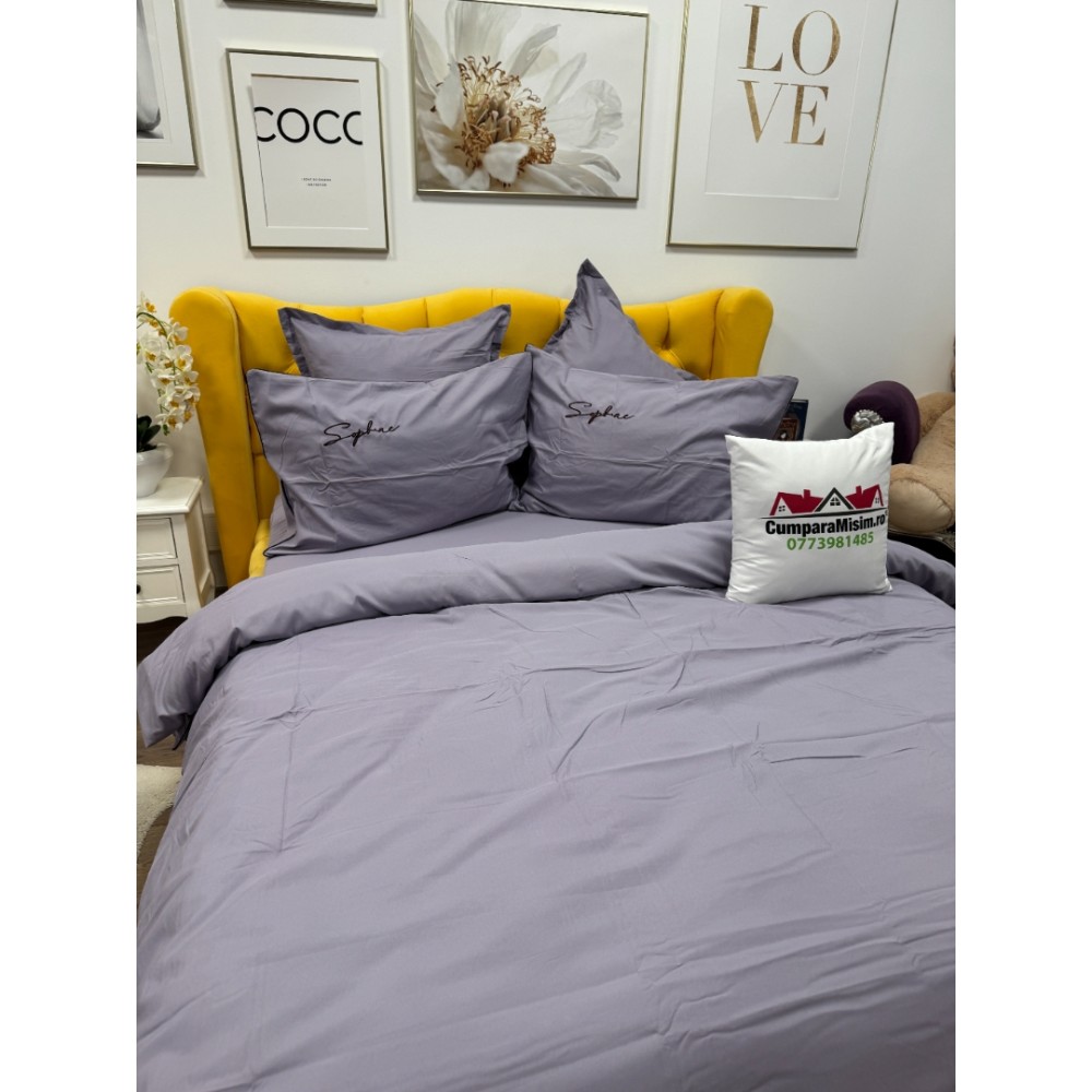 Lenjerie pat dublu, Finet Soft Touch cu Broderie, 6 piese, Lila — imaginea 10