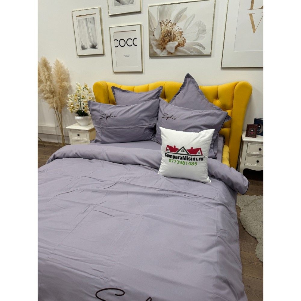 Lenjerie pat dublu, Finet Soft Touch cu Broderie, 6 piese, Lila - 4