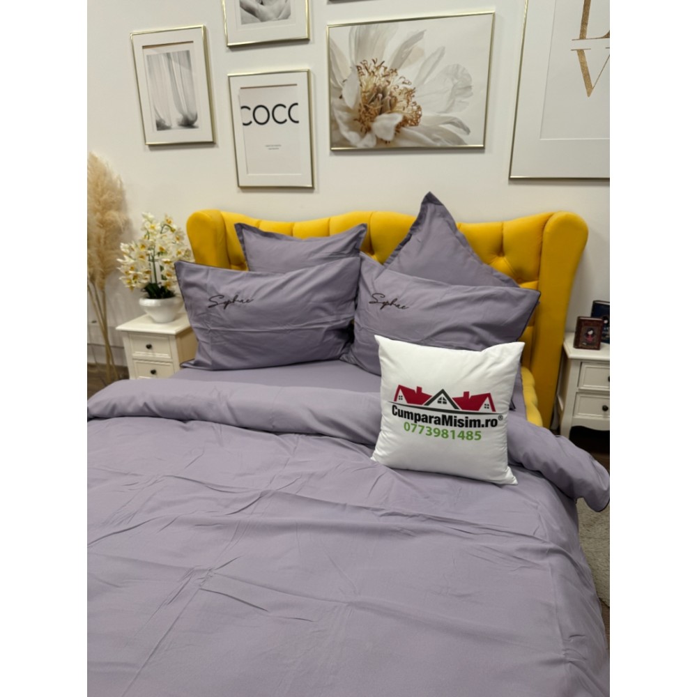 Lenjerie pat dublu, Finet Soft Touch cu Broderie, 6 piese, Lila — imaginea 14