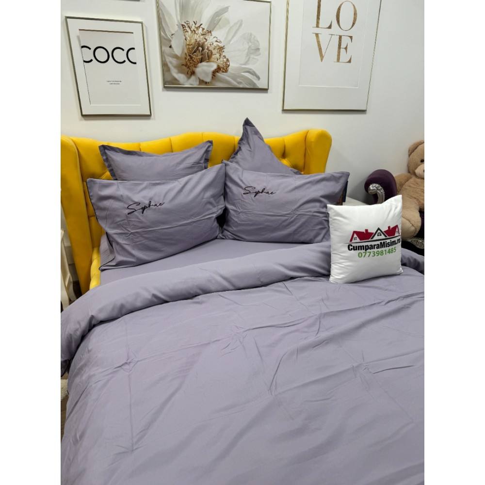 Lenjerie pat dublu, Finet Soft Touch cu Broderie, 6 piese, Lila — imaginea 15
