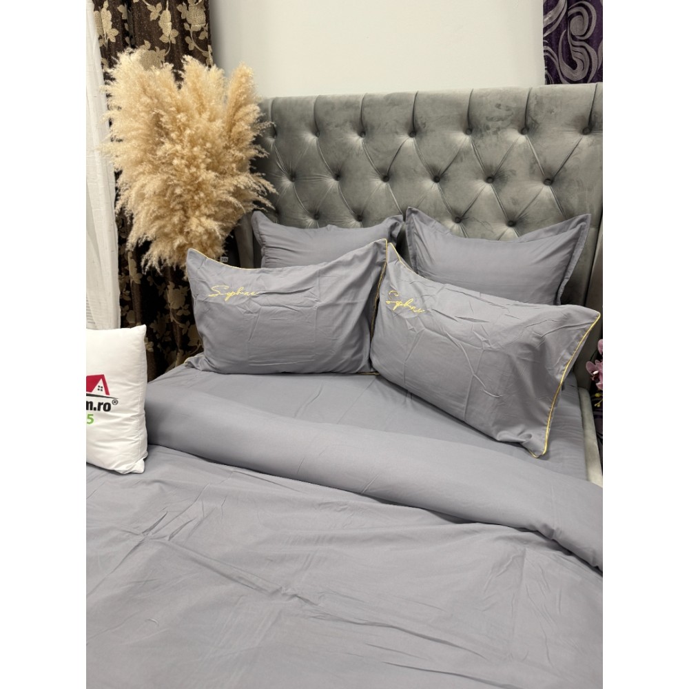 Lenjerie pat dublu, Finet Soft Touch cu Broderie, 6 piese, Gri — imaginea 7