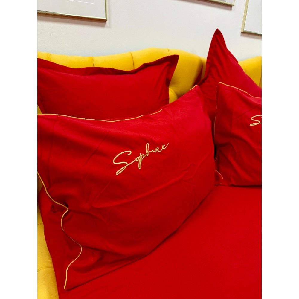 Lenjerie pat dublu, Finet Soft Touch cu Broderie, 6 piese, Rosu — imaginea 8