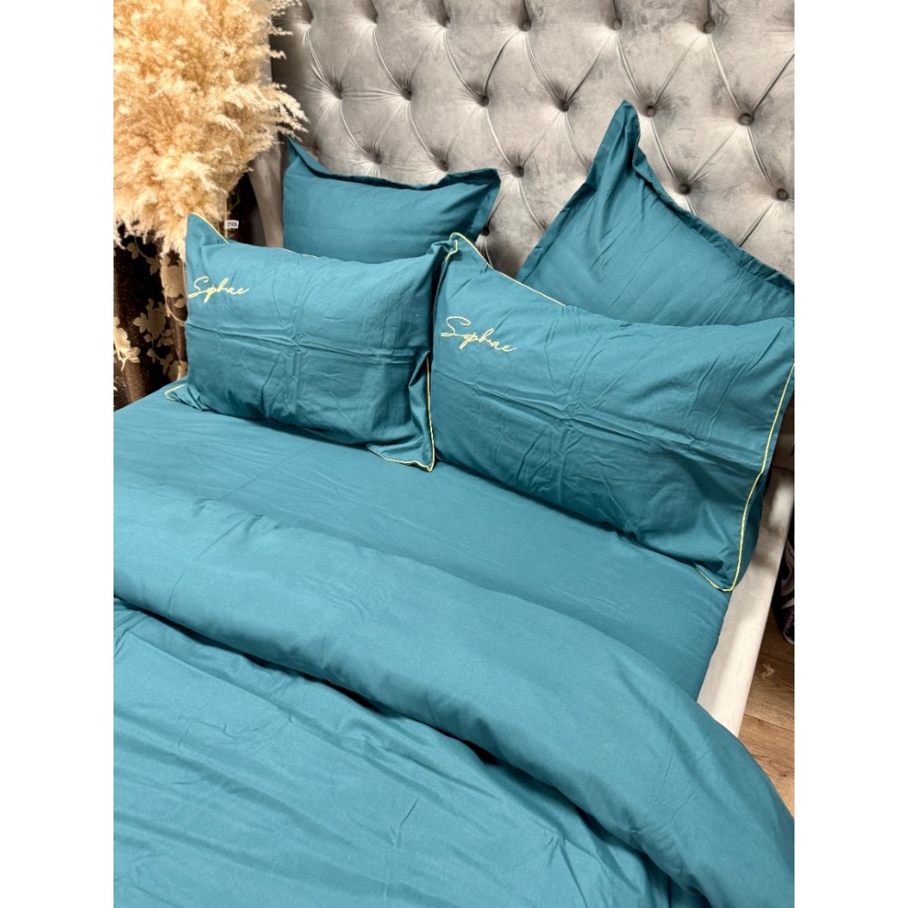 Lenjerie pat dublu, Finet Soft Touch cu Broderie, 6 piese, Albastru — imaginea 8