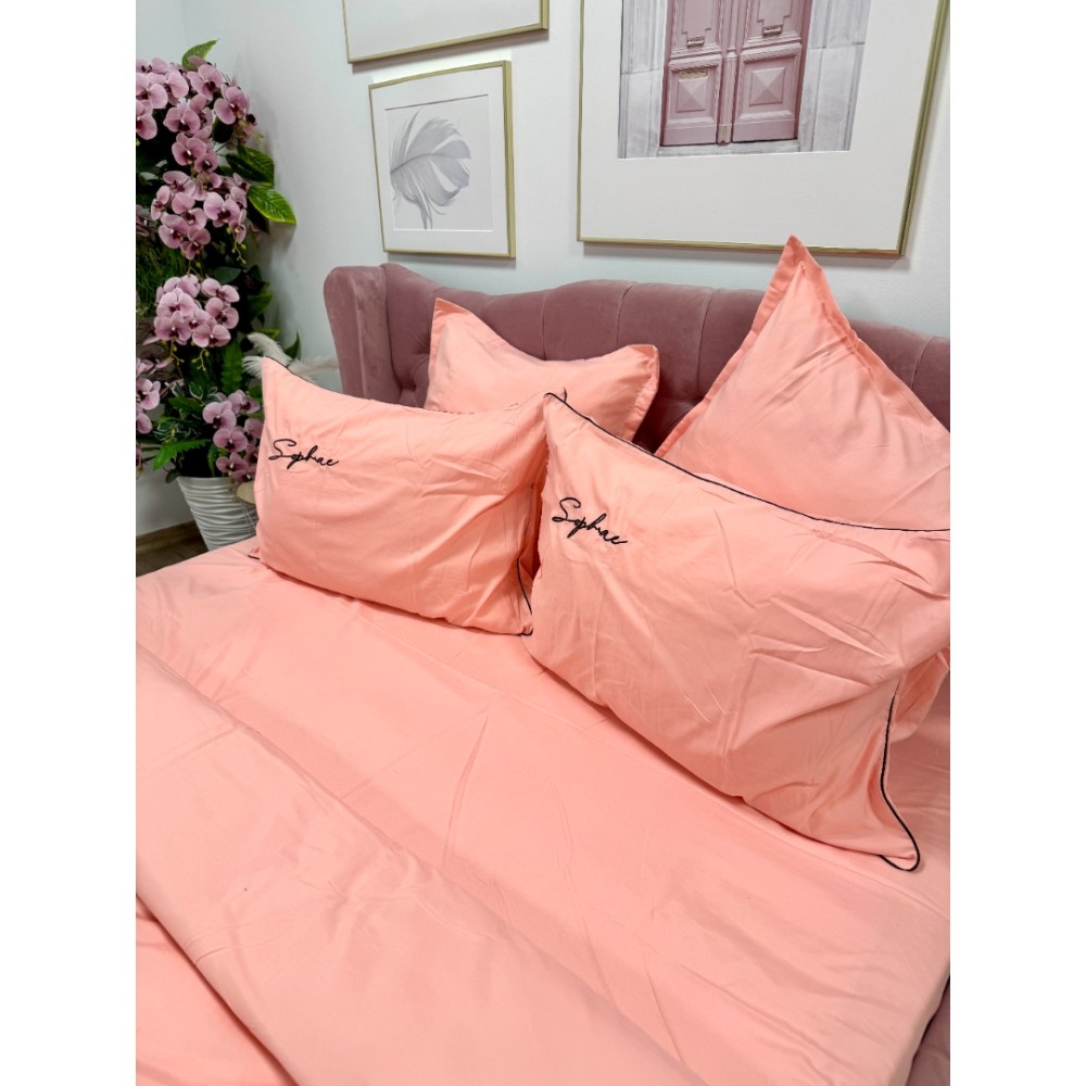 Lenjerie pat dublu, Finet Soft Touch cu Broderie, 6 piese, Roz - 5