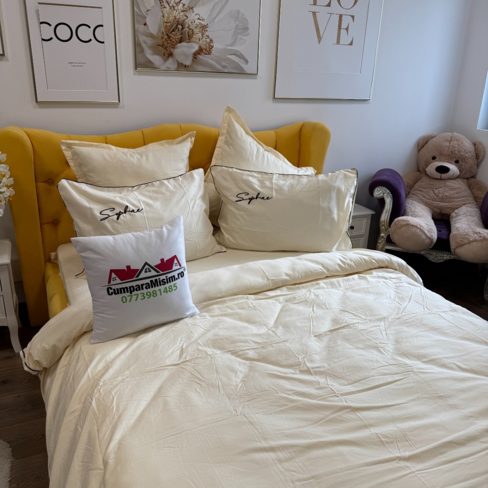 Lenjerie pat dublu, Finet Soft Touch cu Broderie, 6 piese, Crem — imaginea 9