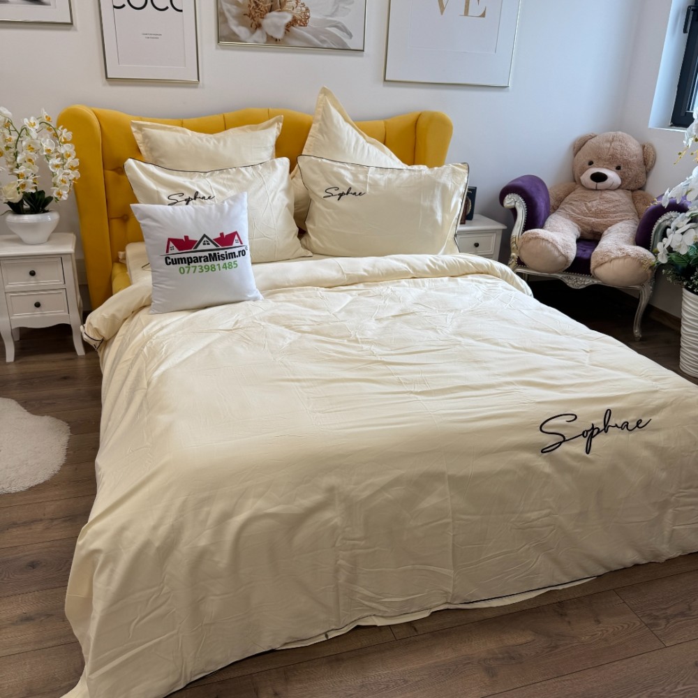 Lenjerie pat dublu, Finet Soft Touch cu Broderie, 6 piese, Crem — imaginea 10