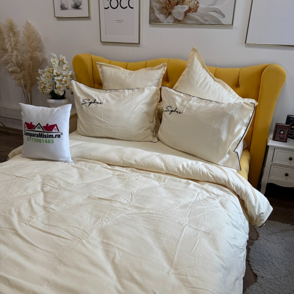 Lenjerie pat dublu, Finet Soft Touch cu Broderie, 6 piese, Crem — imaginea 13