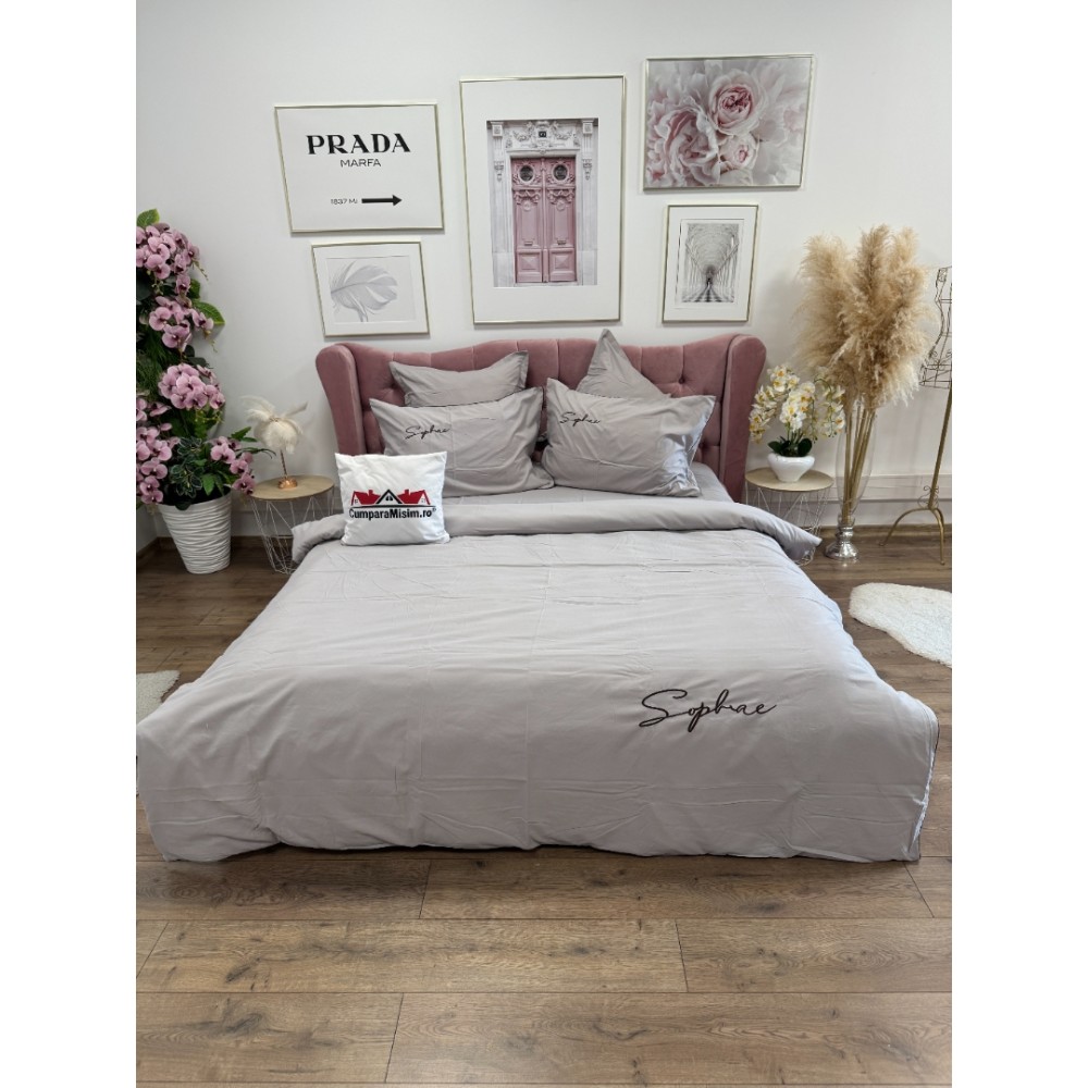 Lenjerie pat dublu, Finet Soft Touch cu Broderie, 6 piese, Bej - 2