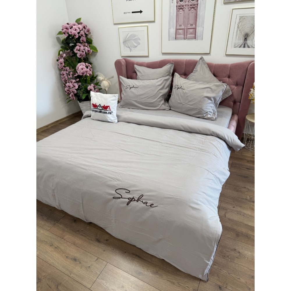 Lenjerie pat dublu, Finet Soft Touch cu Broderie, 6 piese, Bej - 5