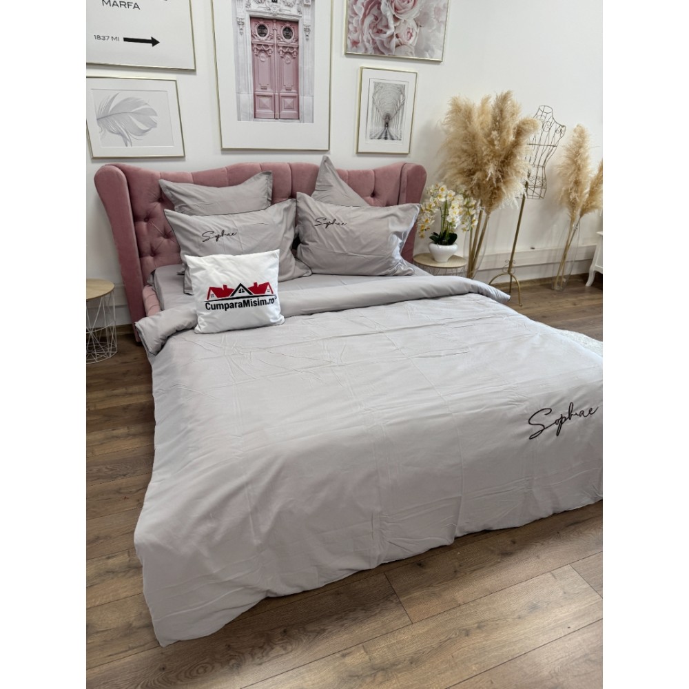 Lenjerie pat dublu, Finet Soft Touch cu Broderie, 6 piese, Bej — imaginea 4