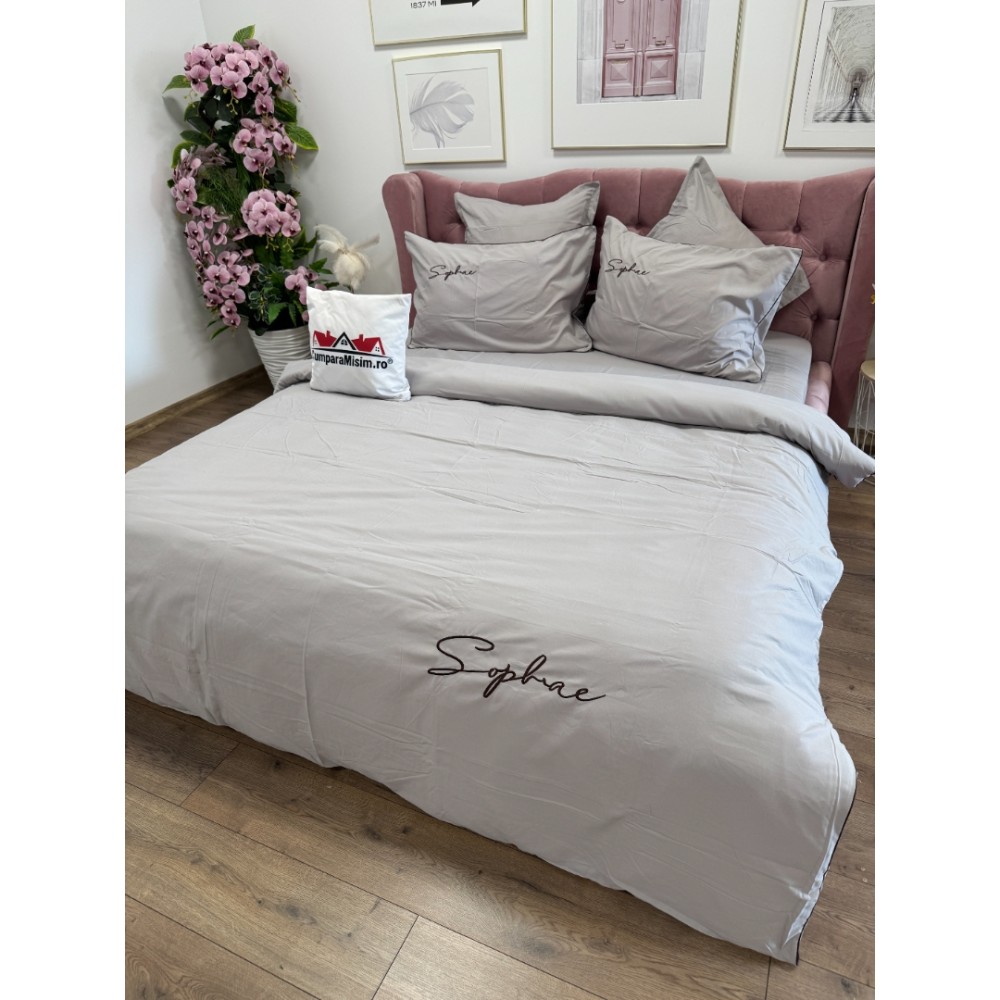 Lenjerie pat dublu, Finet Soft Touch cu Broderie, 6 piese, Bej — imaginea 5