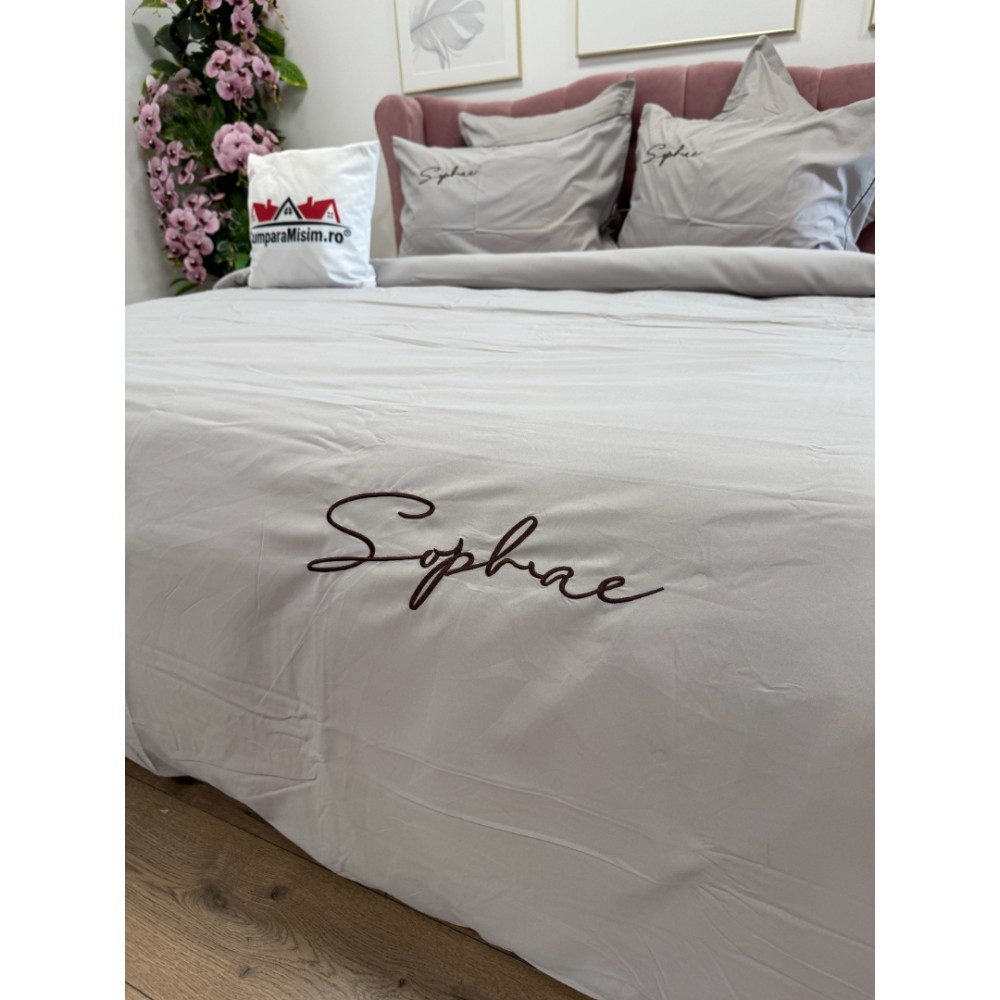 Lenjerie pat dublu, Finet Soft Touch cu Broderie, 6 piese, Bej — imaginea 6