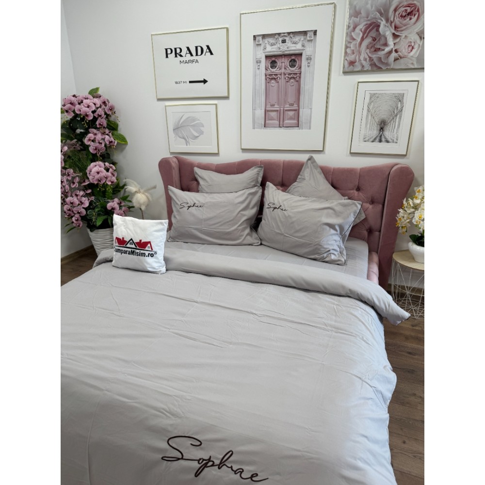 Lenjerie pat dublu, Finet Soft Touch cu Broderie, 6 piese, Bej — imaginea 7