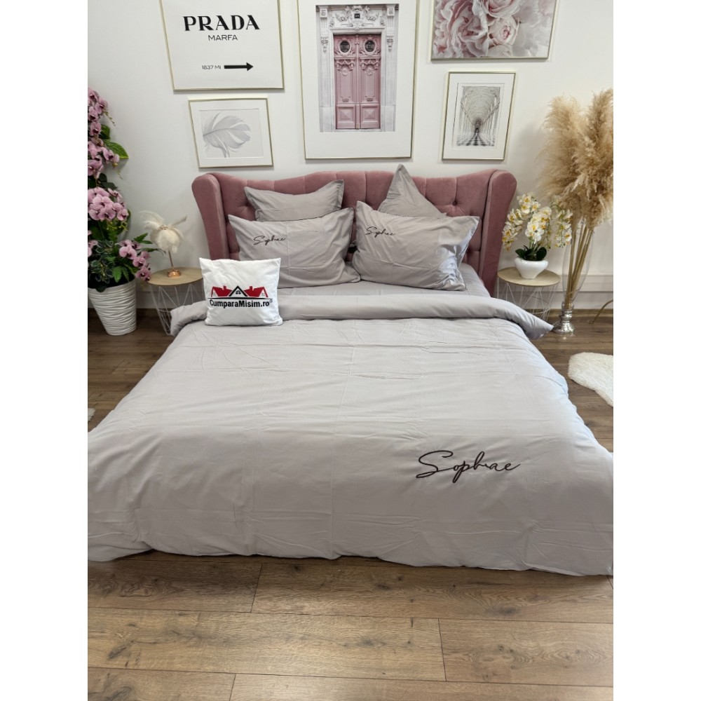Lenjerie pat dublu, Finet Soft Touch cu Broderie, 6 piese, Bej - 3