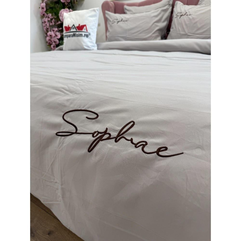 Lenjerie pat dublu, Finet Soft Touch cu Broderie, 6 piese, Bej - 4