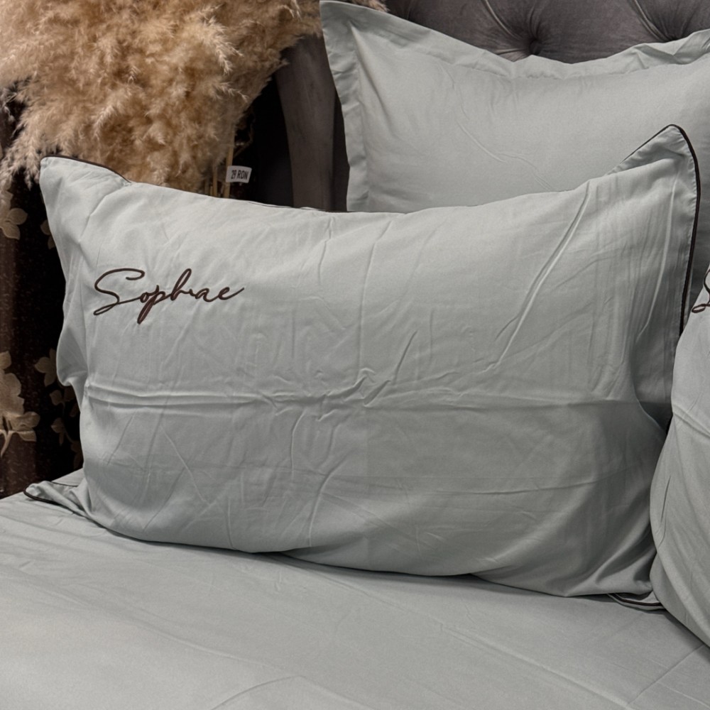 Lenjerie pat dublu, Finet Soft Touch cu Broderie, 6 piese, Gri — imaginea 6