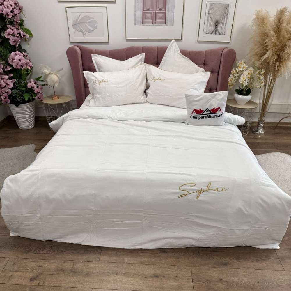 Lenjerie pat dublu, Finet Soft Touch cu Broderie, 6 piese, Alb — imaginea 2