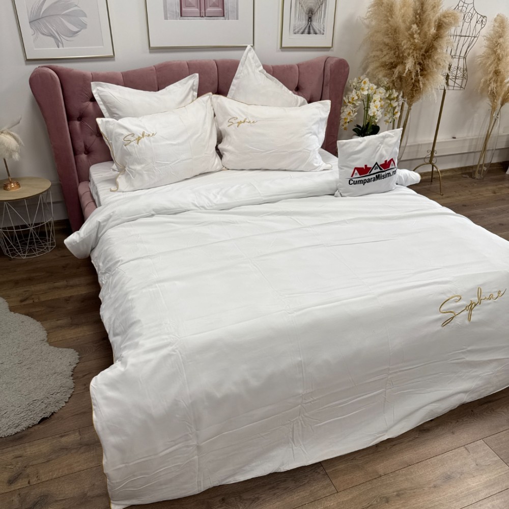 Lenjerie pat dublu, Finet Soft Touch cu Broderie, 6 piese, Alb — imaginea 4