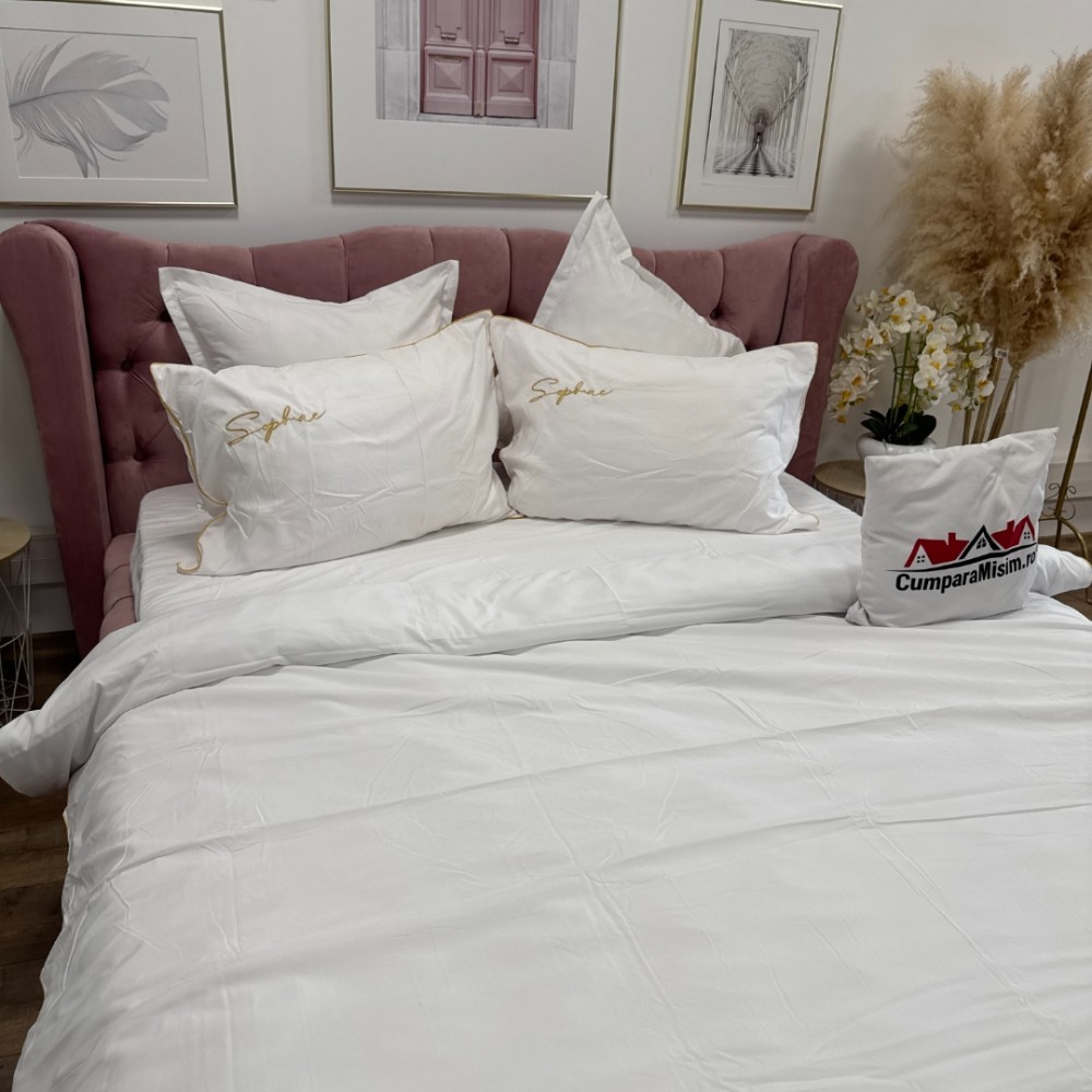 Lenjerie pat dublu, Finet Soft Touch cu Broderie, 6 piese, Alb — imaginea 5