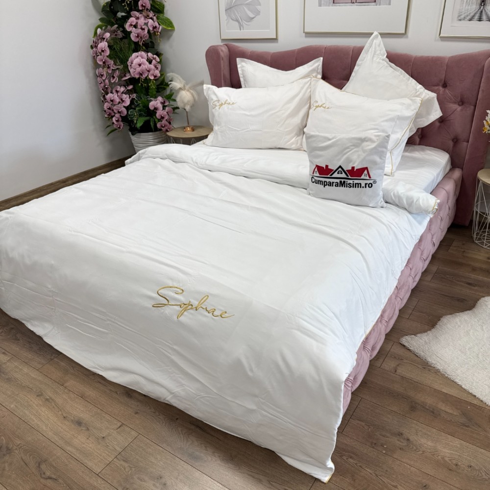 Lenjerie pat dublu, Finet Soft Touch cu Broderie, 6 piese, Alb — imaginea 9