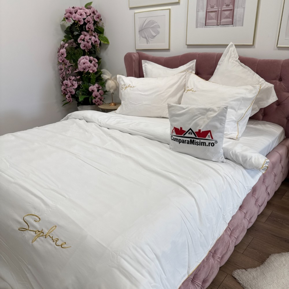 Lenjerie pat dublu, Finet Soft Touch cu Broderie, 6 piese, Alb — imaginea 10