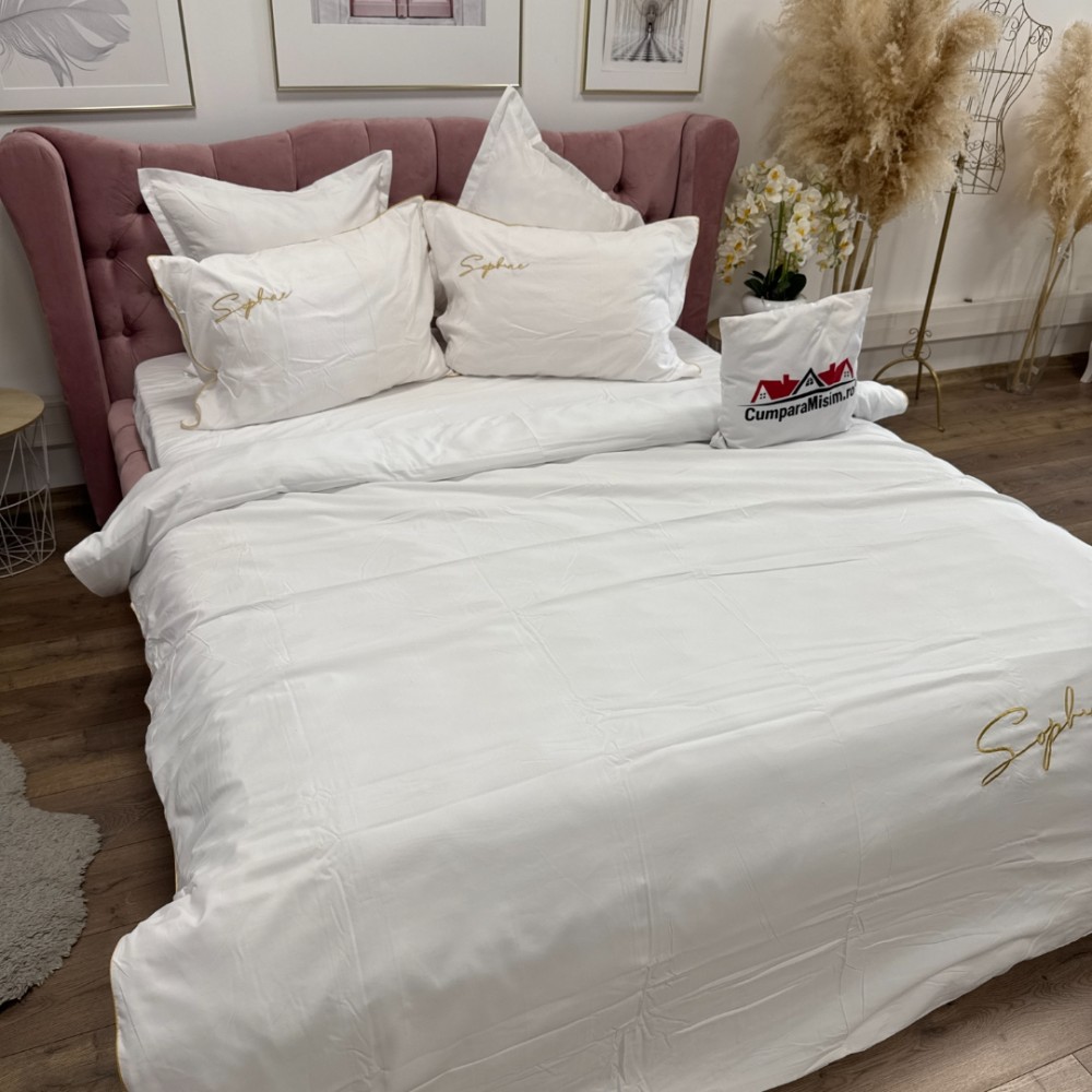 Lenjerie pat dublu, Finet Soft Touch cu Broderie, 6 piese, Alb — imaginea 11