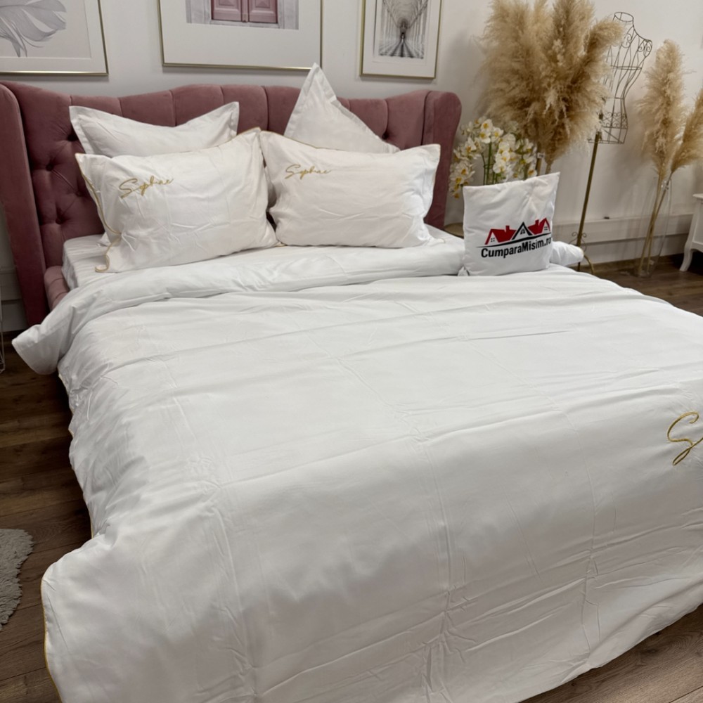 Lenjerie pat dublu, Finet Soft Touch cu Broderie, 6 piese, Alb — imaginea 12