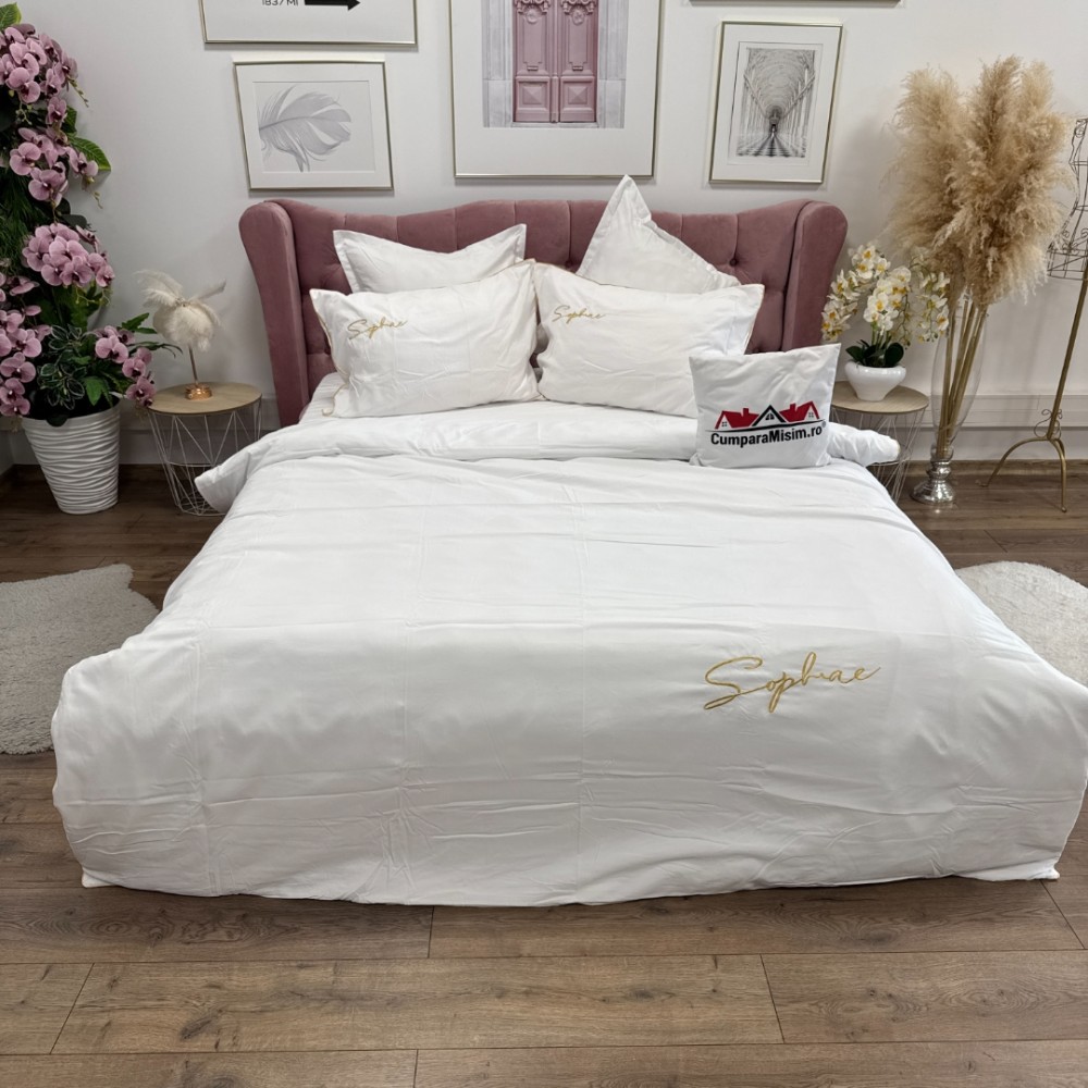 Lenjerie pat dublu, Finet Soft Touch cu Broderie, 6 piese, Alb — imaginea 13