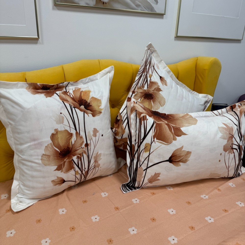 Lenjerie pat dublu, Finet, 6 piese, Crem, flori - view 10