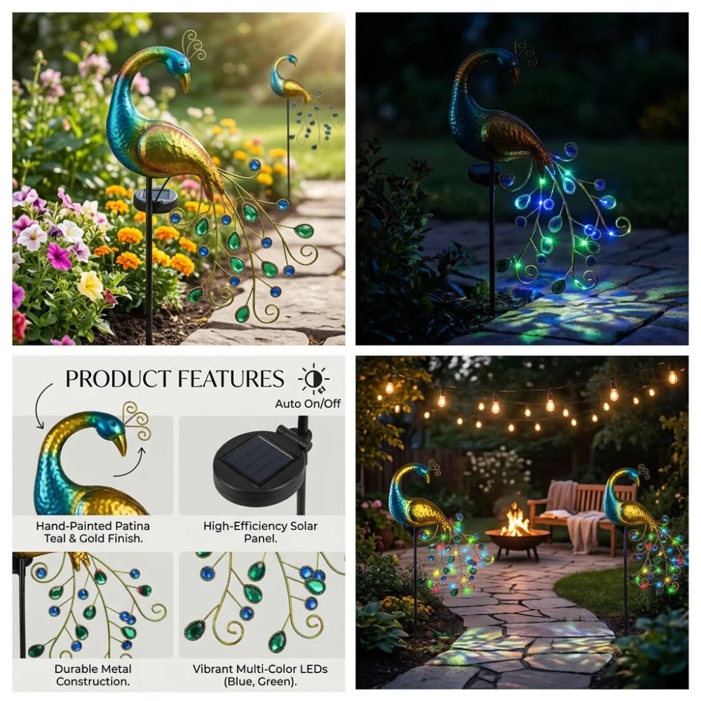 Lampa Solara Decorativa Paun LED – Iluminare Eleganta pentru Gradina Ta - view 2