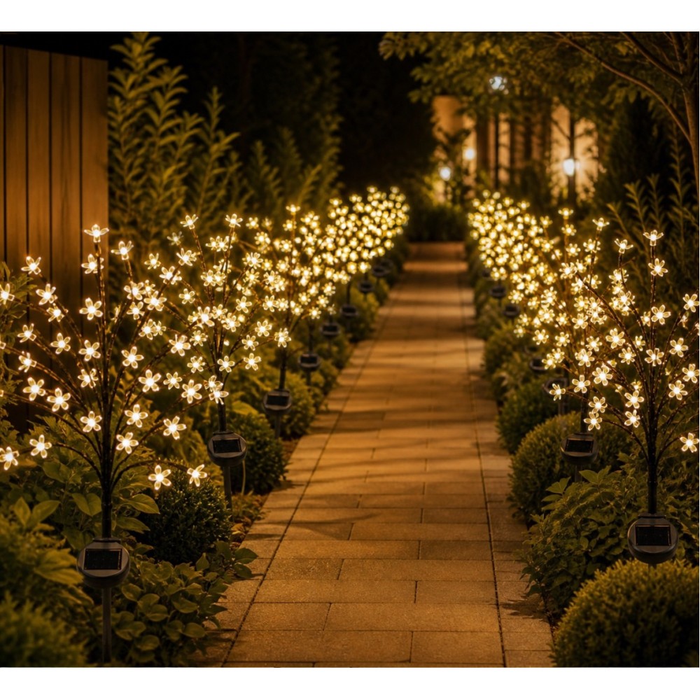 Set 2 Lampi Solare Decorative Tip Bonzai cu Flori Lumina Calda – Iluminare LED, Design Elegant si Functionare Automata - view 8