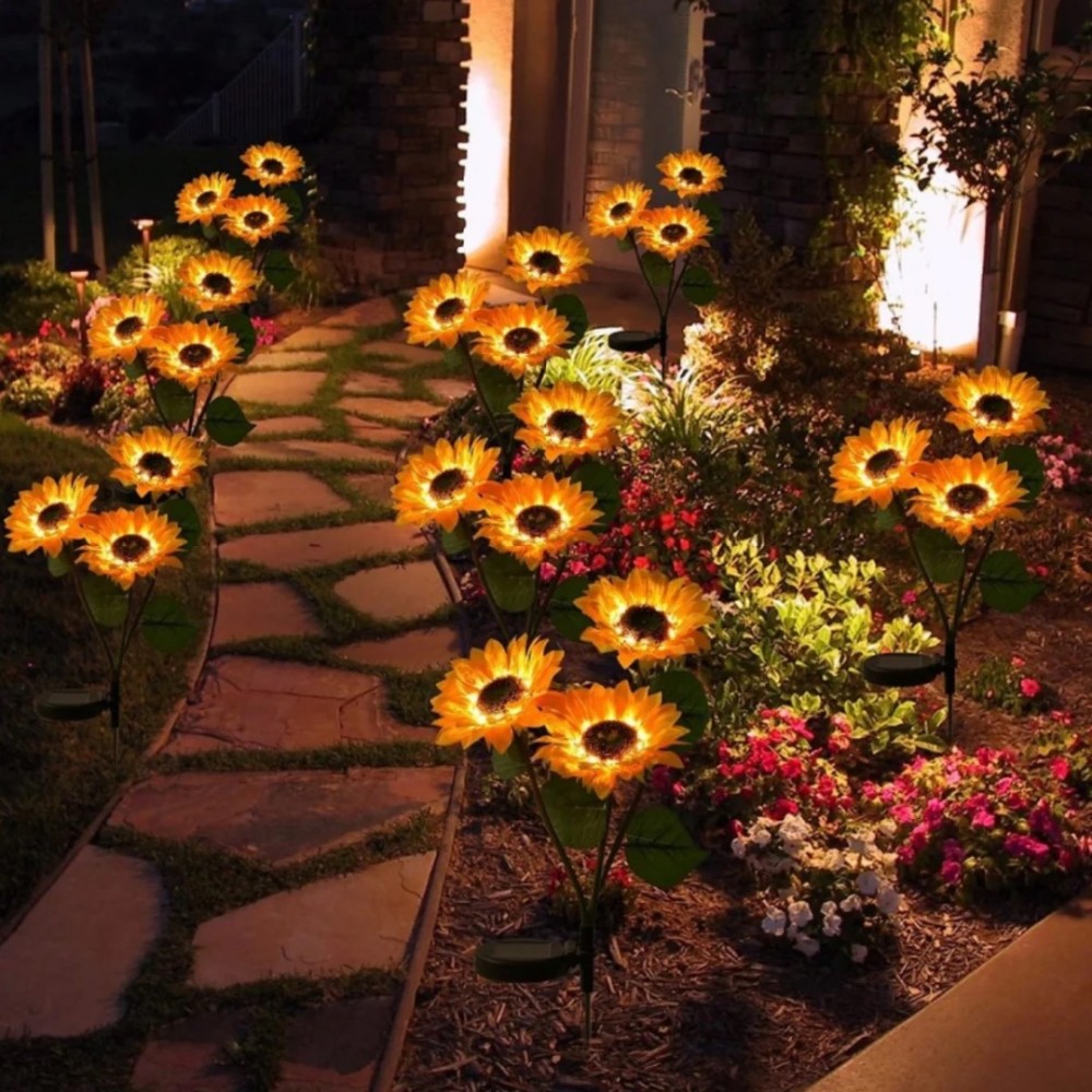 Set 2 Lampi Solare Decorative Tip Floarea-Soarelui – Iluminare LED Calda, Design Natural si Functionare Automata - view 3