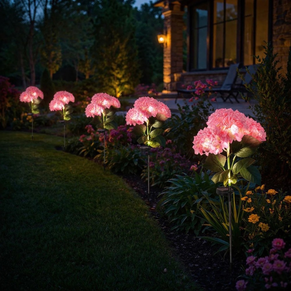 Set 2 Lampi Solare Decorative Tip Hortensie Roz – Iluminare LED, Design Realist si Functionare Automata - view 3