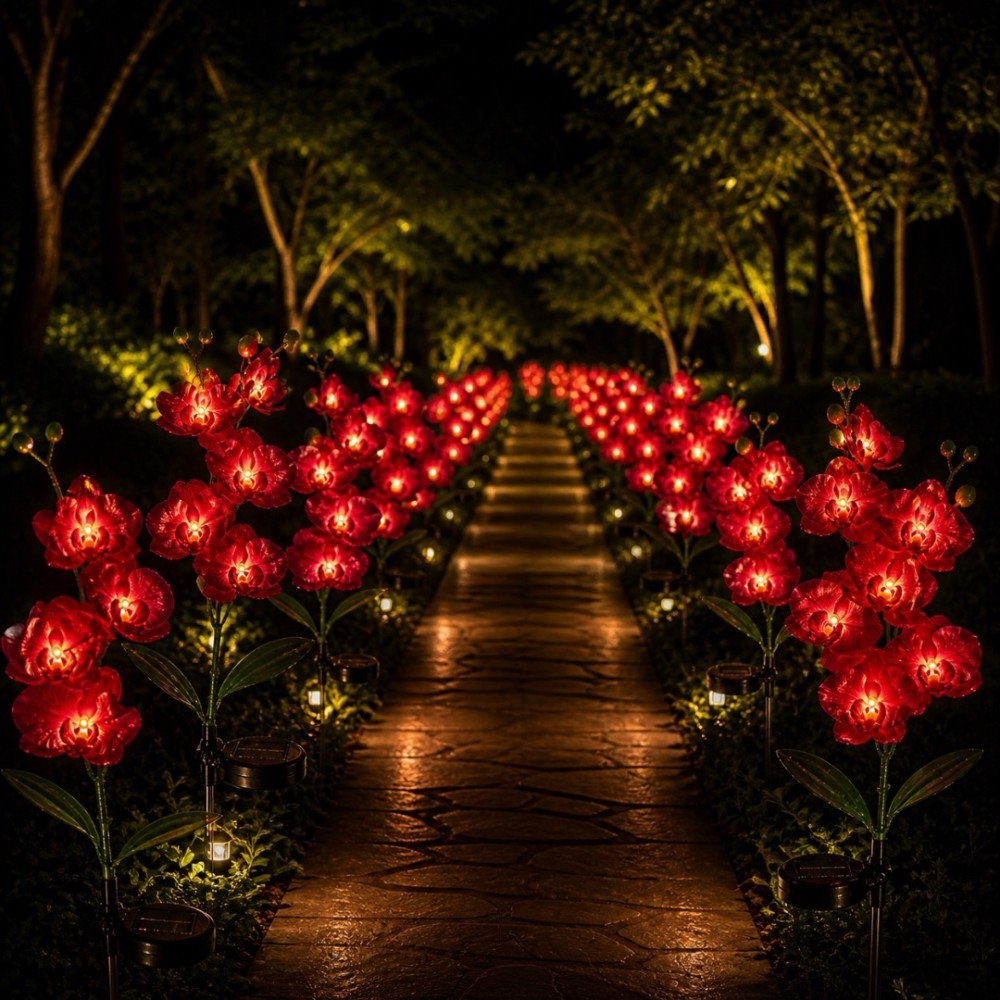 Set 2 Lampi Solare Decorative Tip Orhidee Rosie– Iluminare LED, Design Elegant si Functionare Automata - view 4