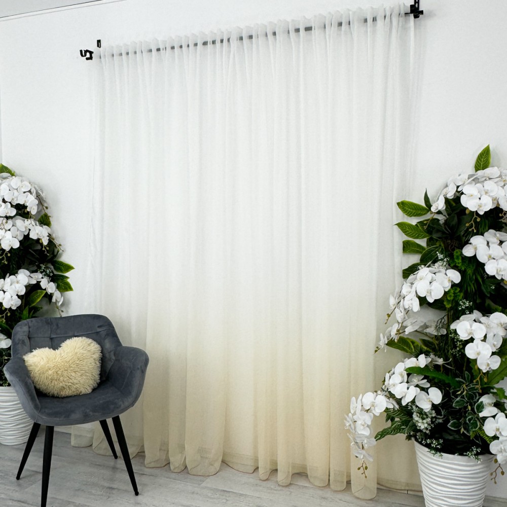 Perdea in Degrade tip Fibra de Bambus, Alb cu Bej, 140cm latime x 260cm inaltime, cu rejansa pt bara – imagine 7